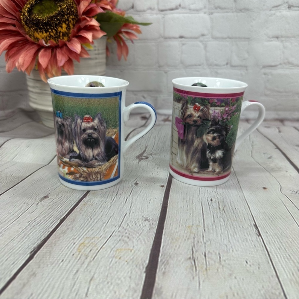 Elegant Yorkies Mug by Danbury Mint yorkie picnic & garden path collector mugs